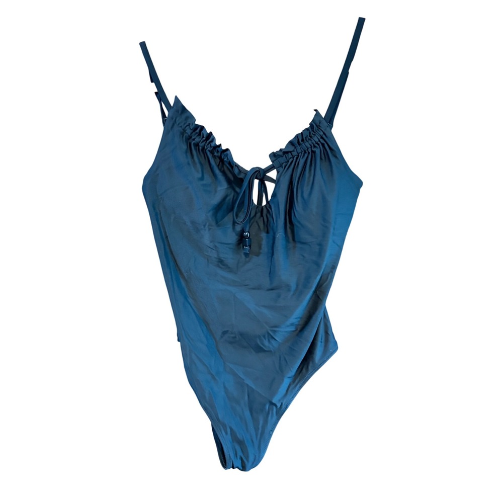 Aerie Black One Piece Swimsuit‎ Ruffle Tie Front Full Coverage Size Medium